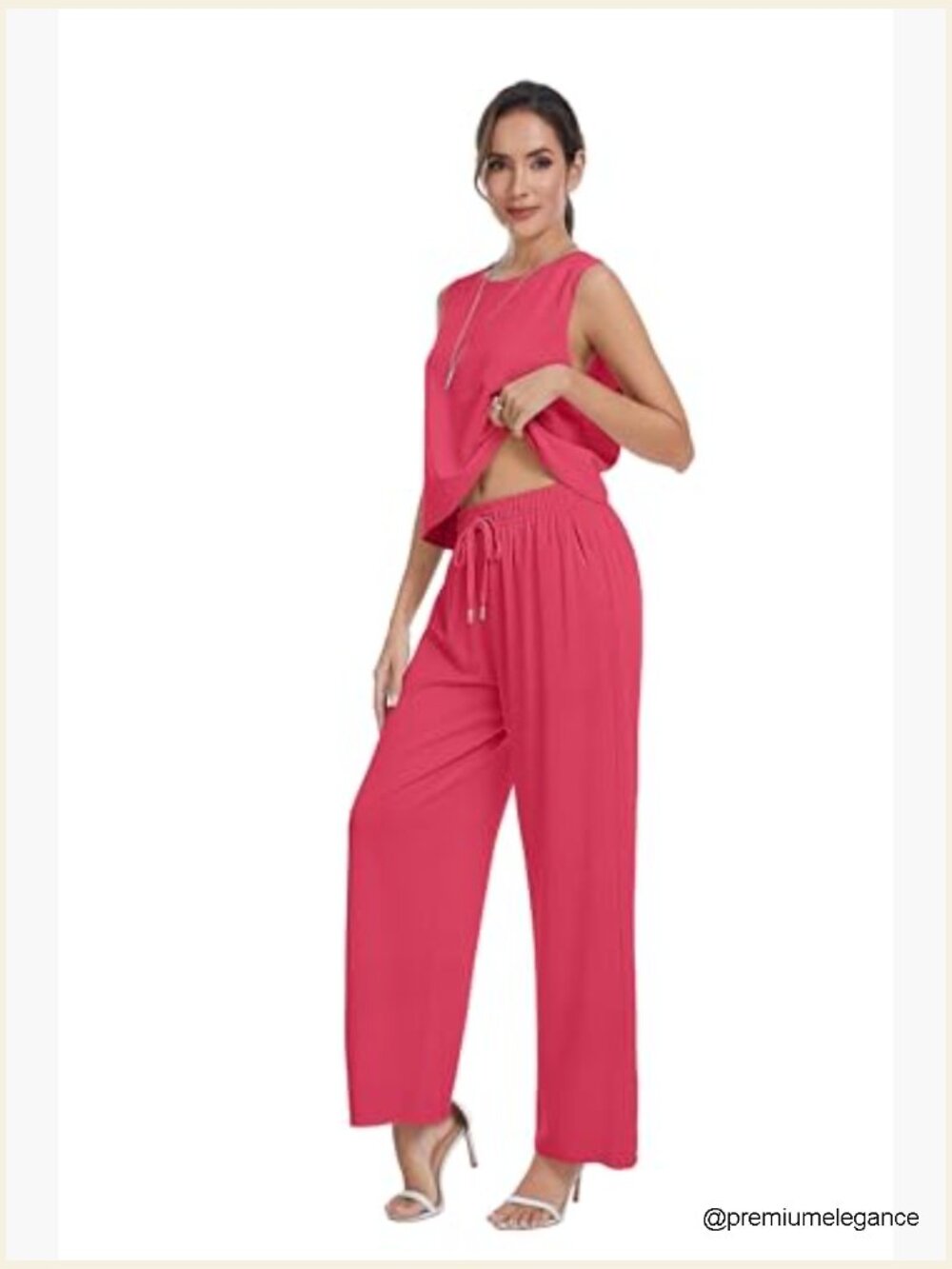 Summer Two Piece Set Button Back Tank Tops Flowy Beach Pants Lounge Vacation - Picture 3 of 6